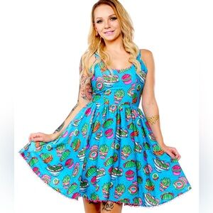 Sourpuss Blue and Pink Patterned Dress